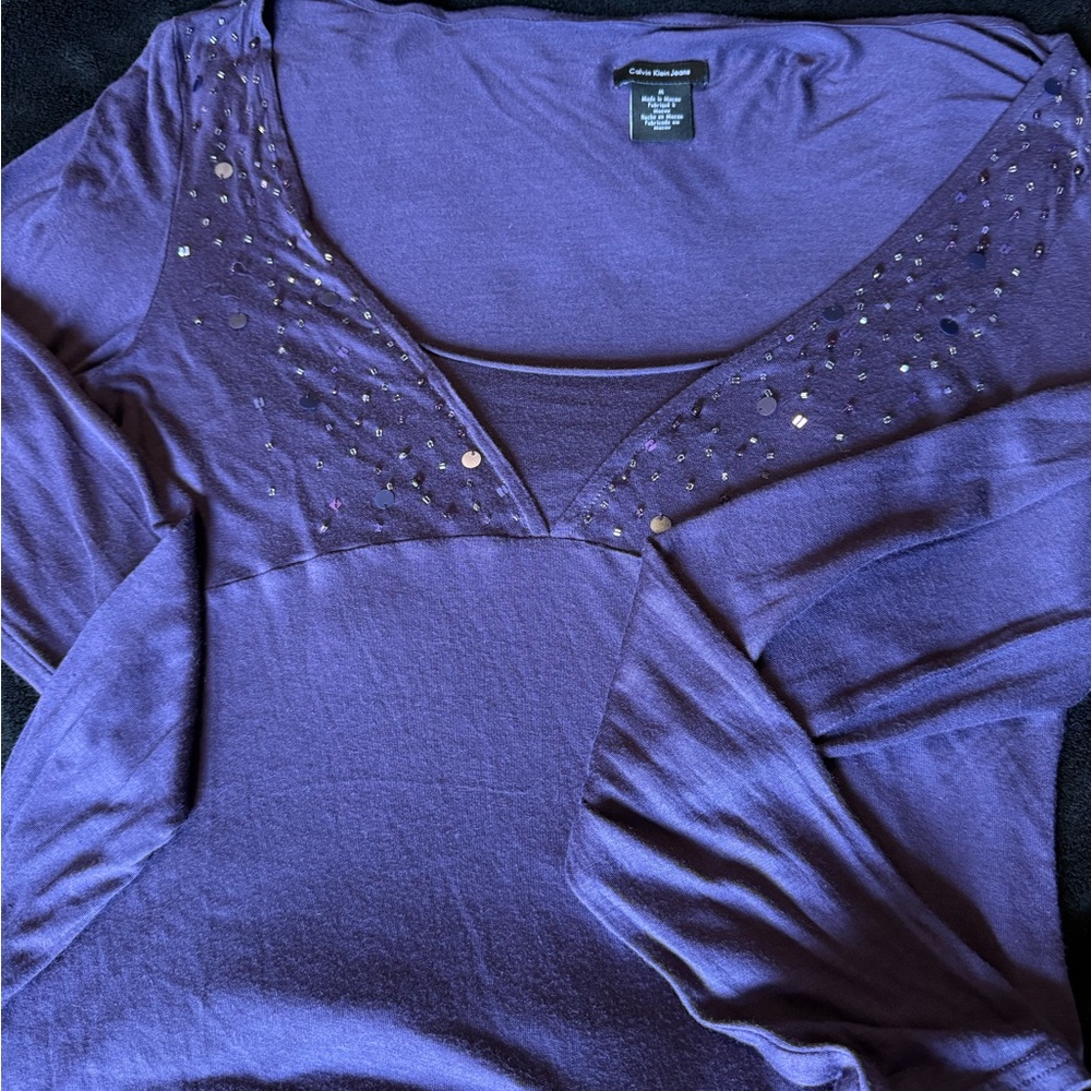 Calvin Klein Purple Embellished Long Sleeve Blouse - Picture 3 of 6